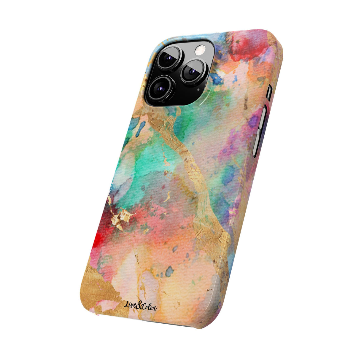 Pastel Rainbow & Gold Watercolor Slim Phone Case