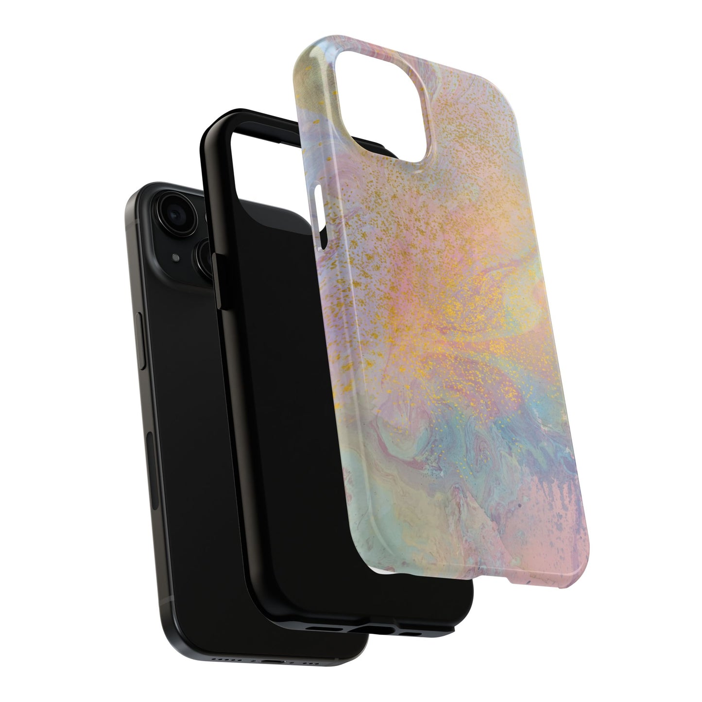 Phone Case - Pastel Rainbow & Gold Watercolor Design