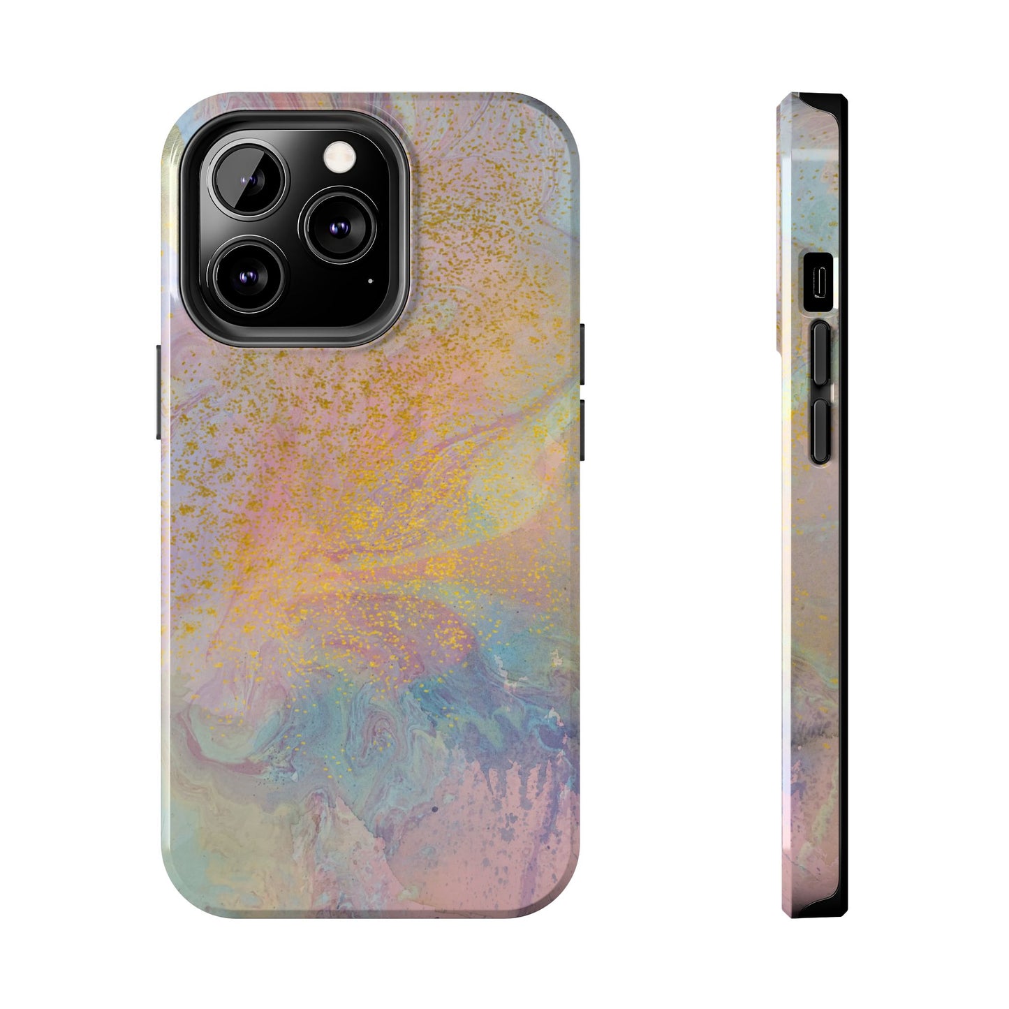 Phone Case - Pastel Rainbow & Gold Watercolor Design