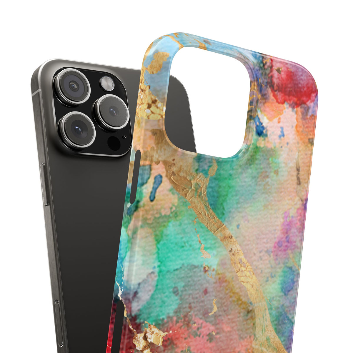 Pastel Rainbow & Gold Watercolor Slim Phone Case