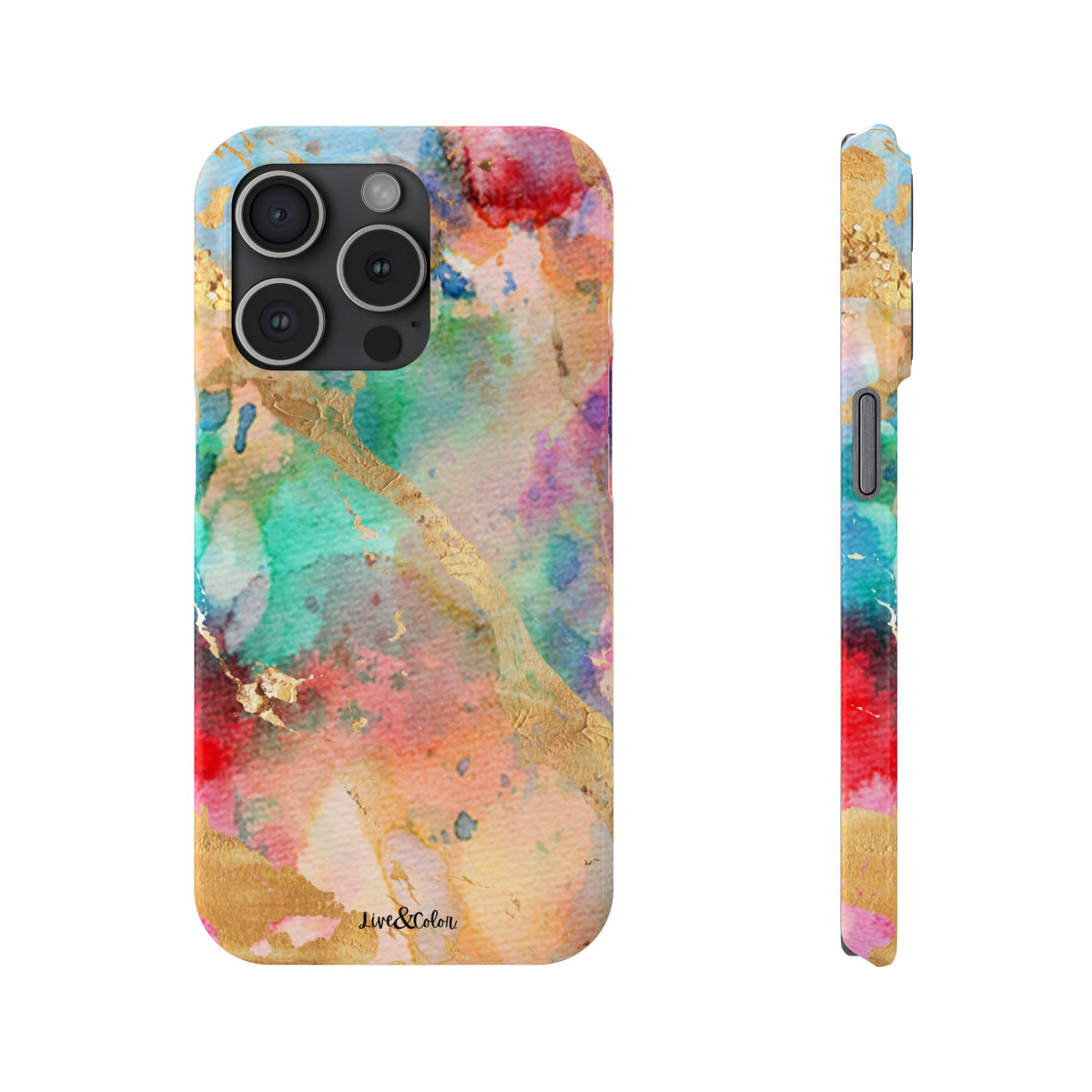 Pastel Rainbow & Gold Watercolor Slim Phone Case