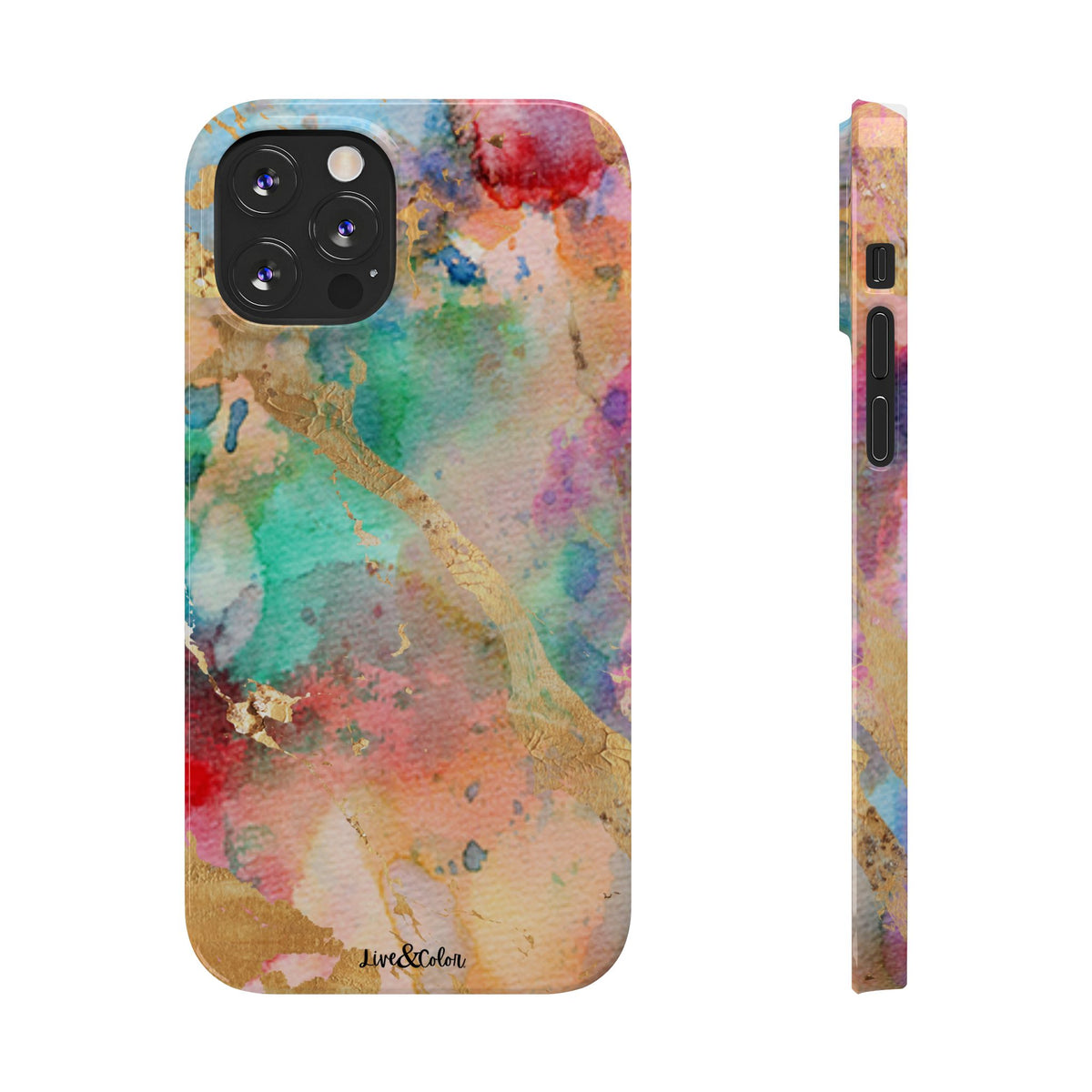 Pastel Rainbow & Gold Watercolor Slim Phone Case
