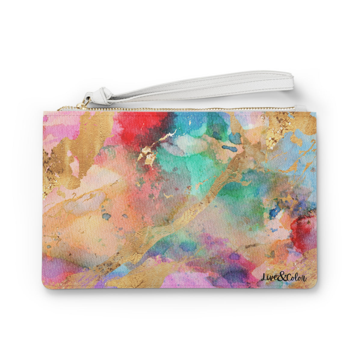 Watercolor & Gold Foil Stylish Clutch (Original) – Colorful Artistic Wristlet