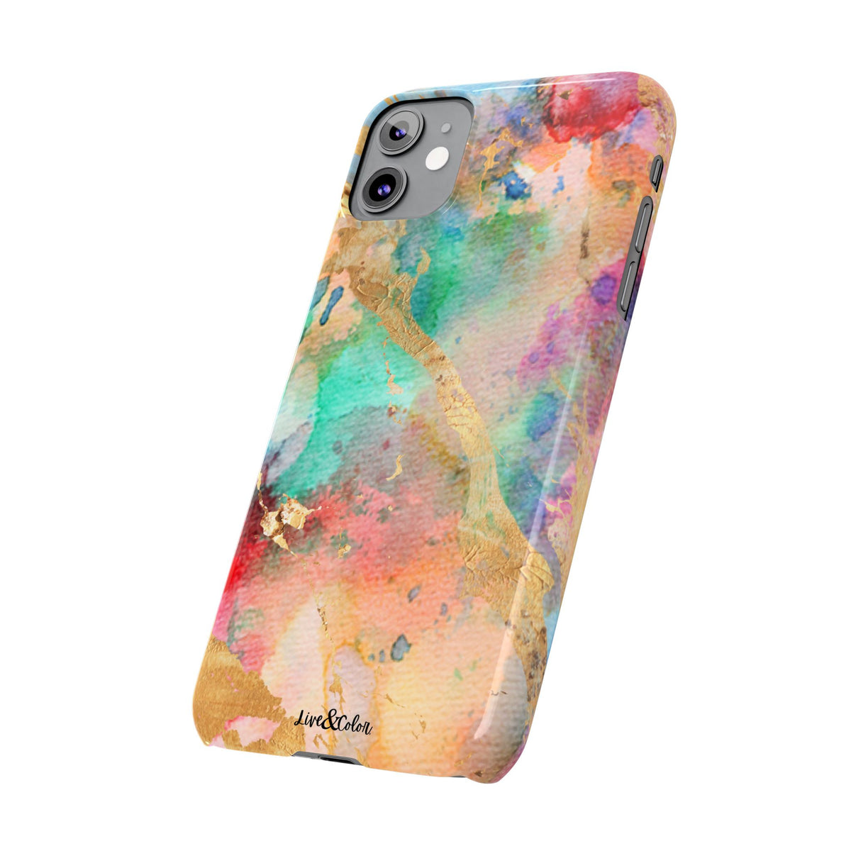 Pastel Rainbow & Gold Watercolor Slim Phone Case