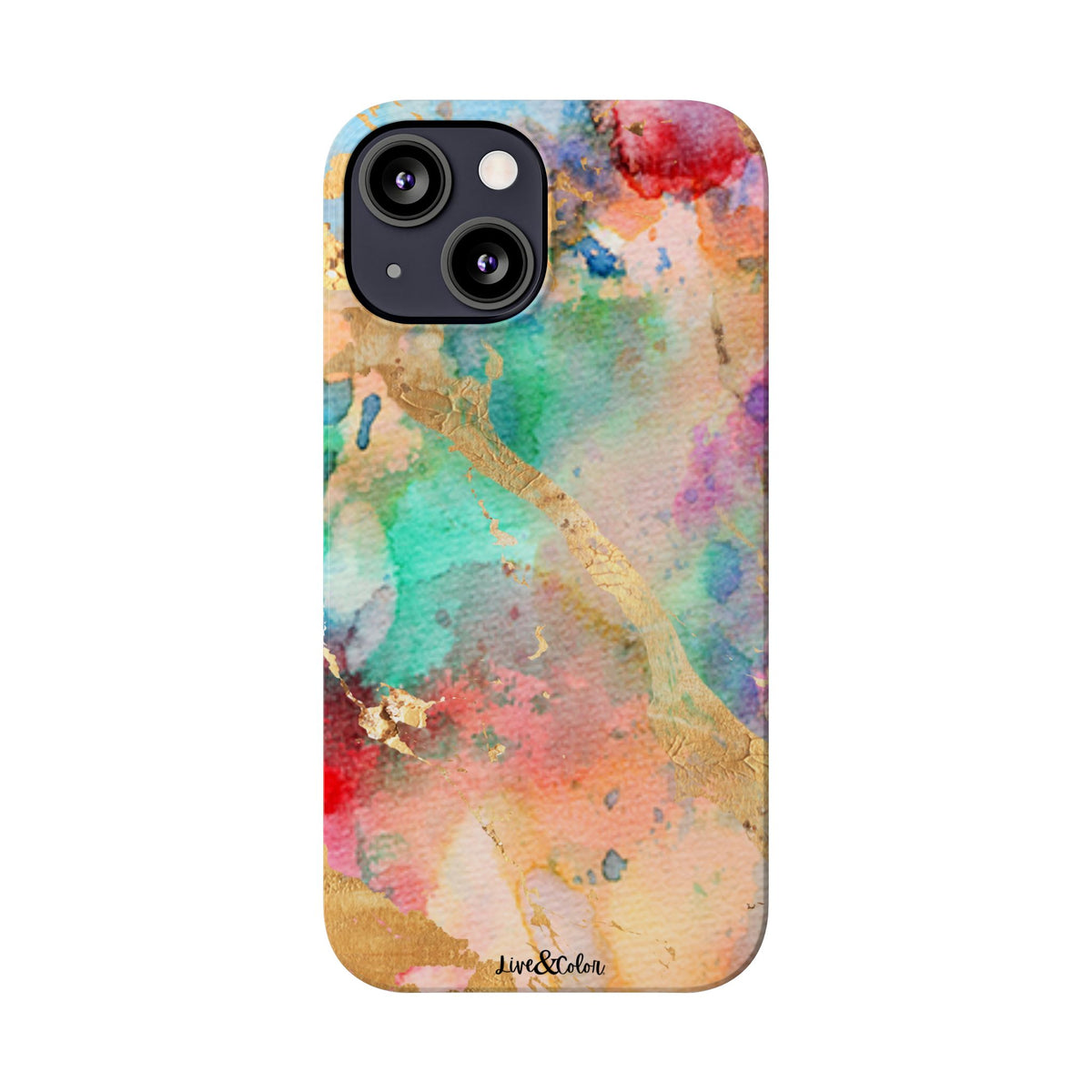 Pastel Rainbow & Gold Watercolor Slim Phone Case