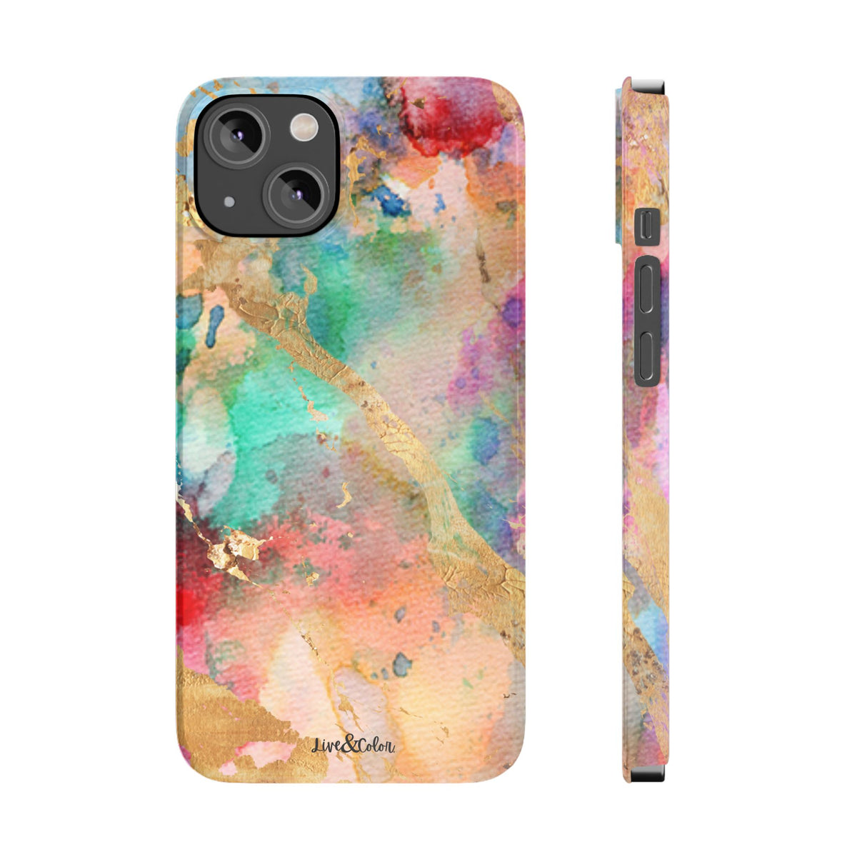 Pastel Rainbow & Gold Watercolor Slim Phone Case