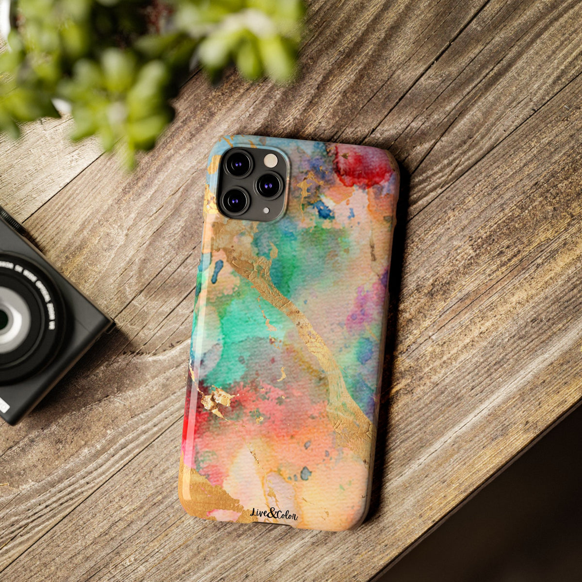 Pastel Rainbow & Gold Watercolor Slim Phone Case