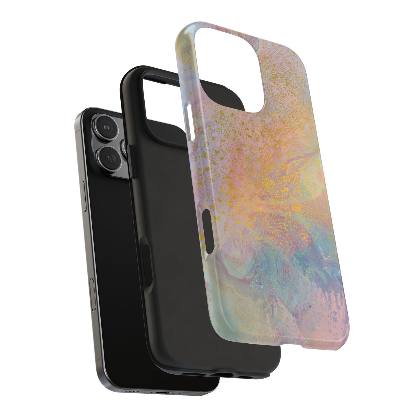 Phone Case - Pastel Rainbow & Gold Watercolor Design