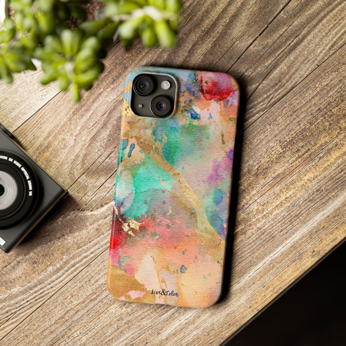 Pastel Rainbow & Gold Watercolor Slim Phone Case