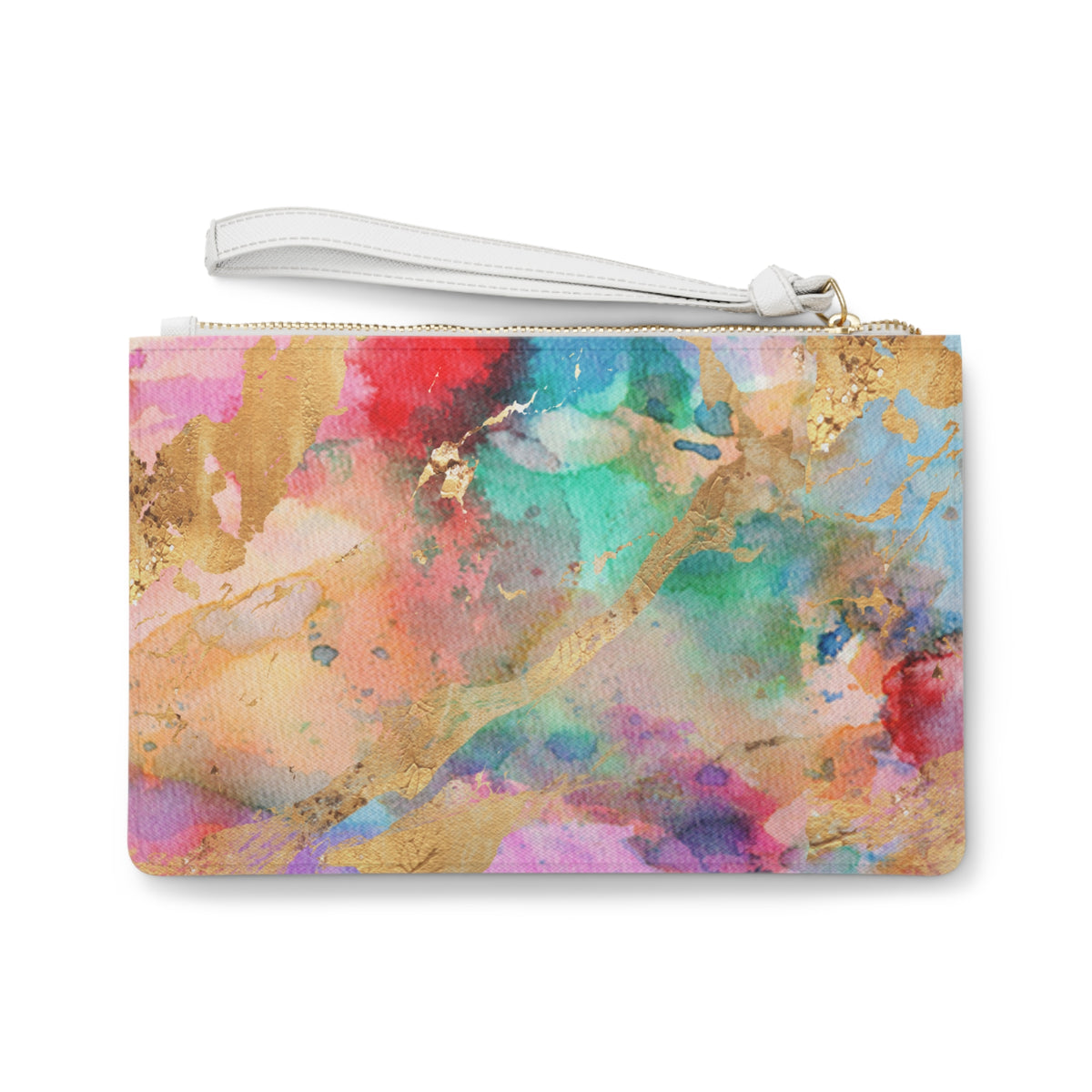 Watercolor & Gold Foil Stylish Clutch (Original) – Colorful Artistic Wristlet