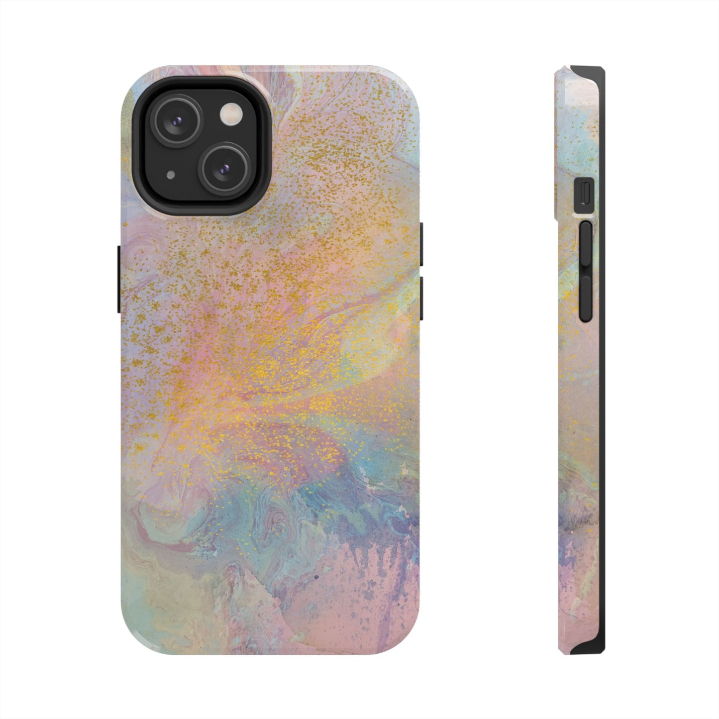 Phone Case - Pastel Rainbow & Gold Watercolor Design