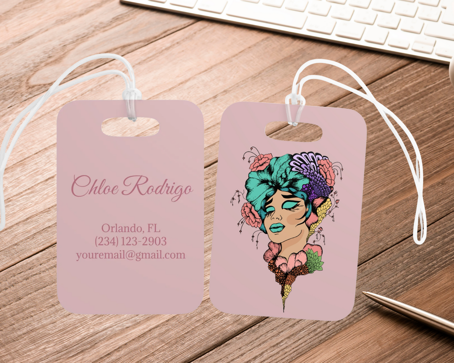 Luggage Tags - Large Pink Chic Travel Tag Customizable